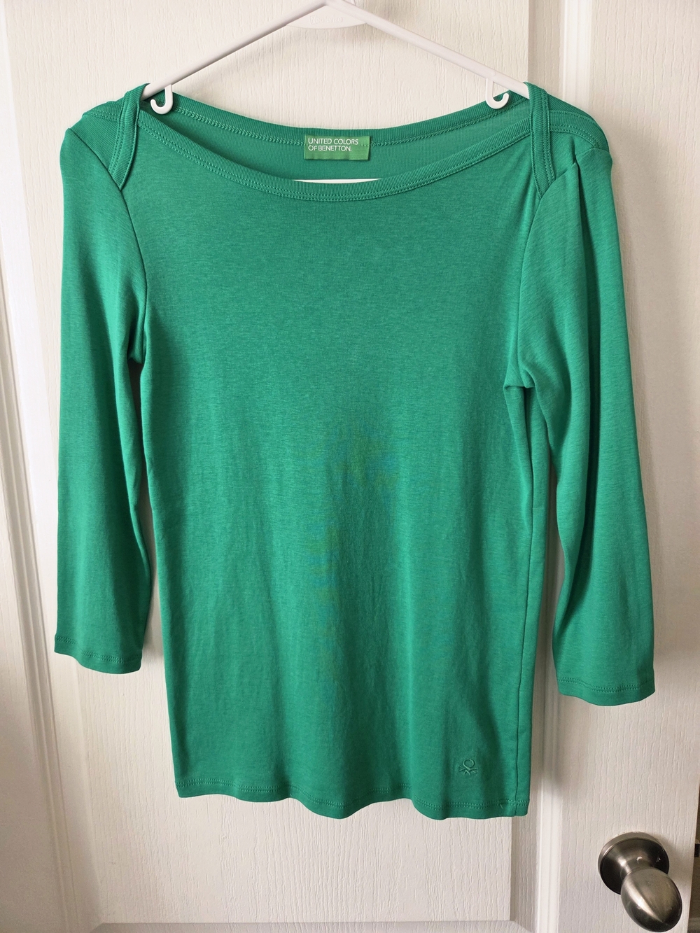 United Colors of Benetton Women's Green Boatneck 3/4 Sleeve Top